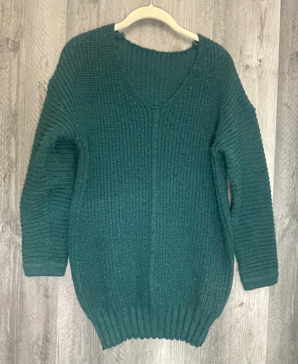 SHEIN Women’s M Emerald Green Chunky Knit V Neck Oversized Sweater